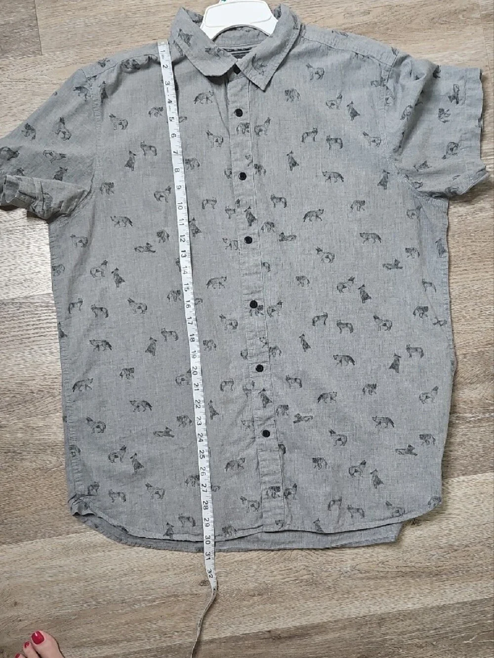 The North Face Gray Wolf Short-Sleeve Button-Down Shirt with Animal Print